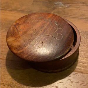 Round vintage wooden jewelry box from India